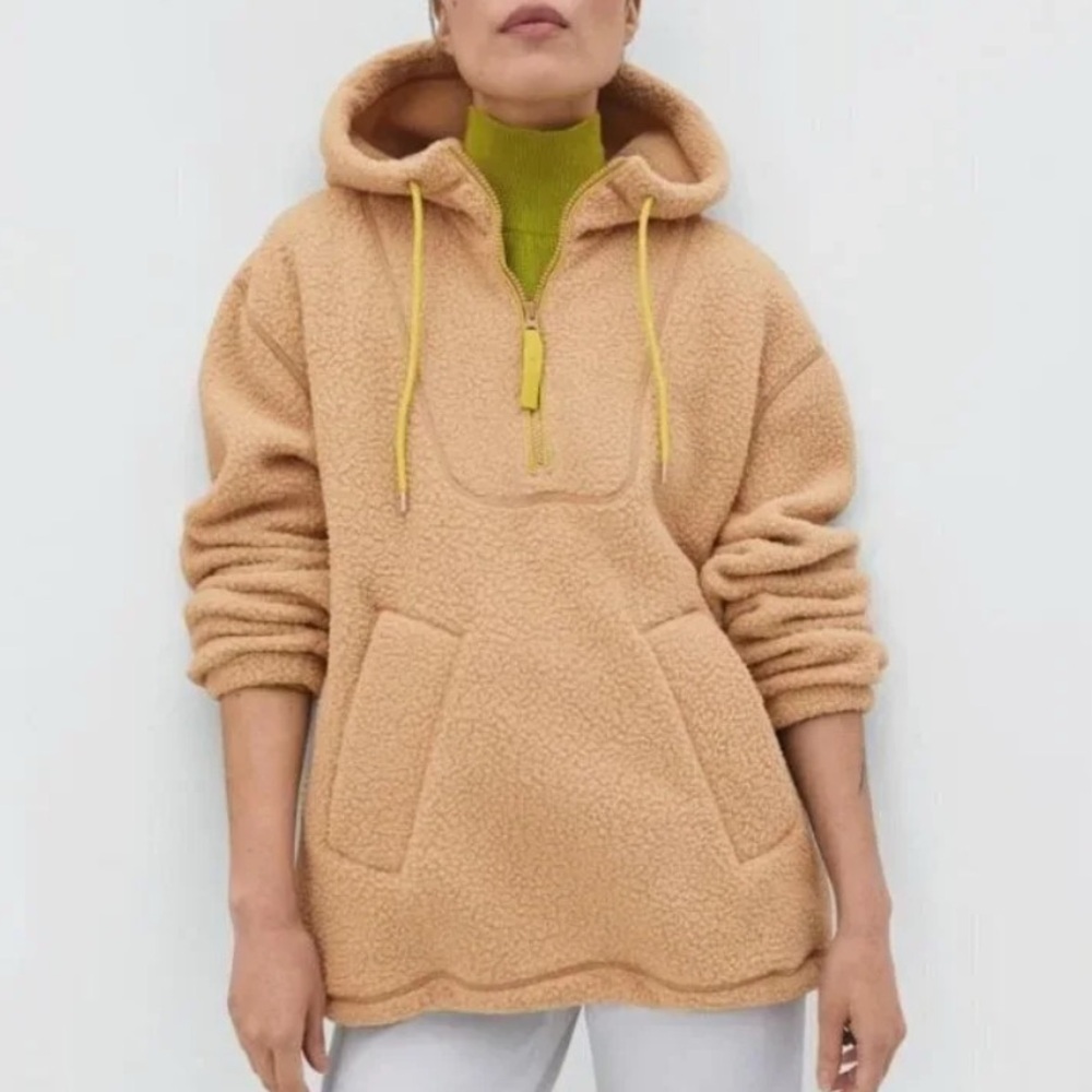 Everlane Teddy Fleece Cozy Tan Sherpa Pullover Hoodie